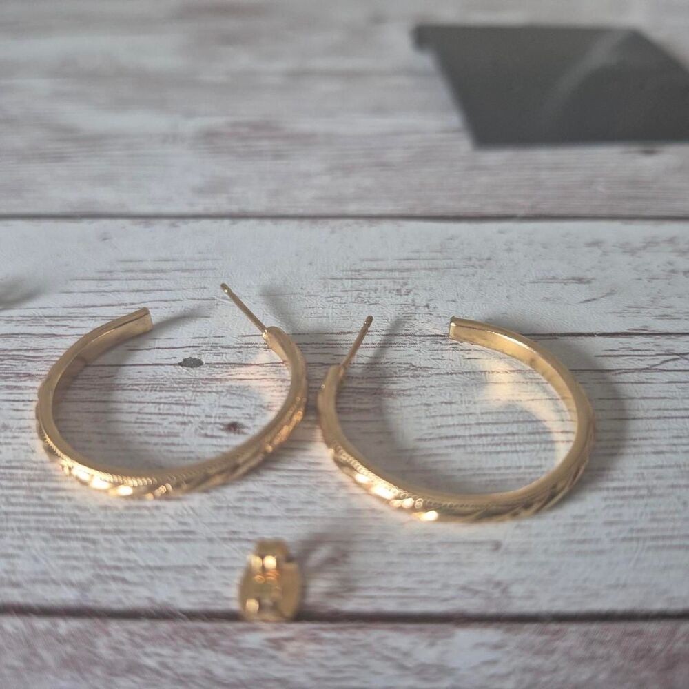 Large Thin Gold Twist Design Hoops